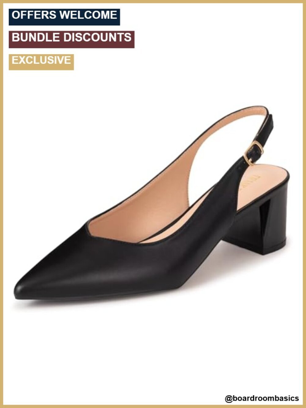 Slingback Heels Chunky Block Heel Pumps Pointed Toe PU Women's Dress Shoes